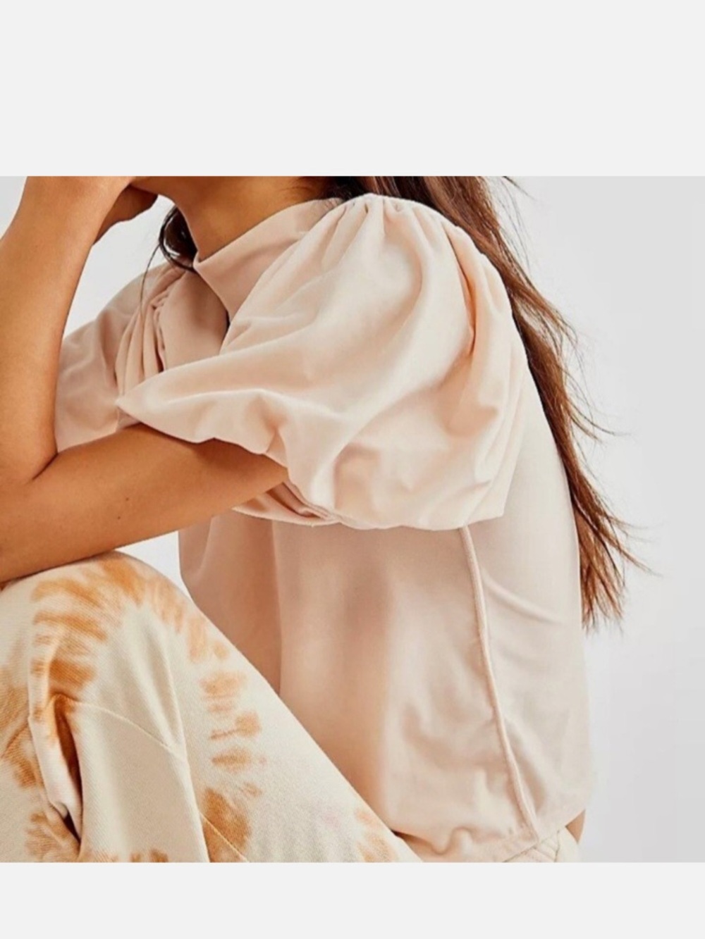 Free People Claudia Blush Pink Velvet Puff Sleeve Top